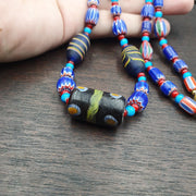 N97 blue chevron and white heart venetian beads african glass beads necklace.