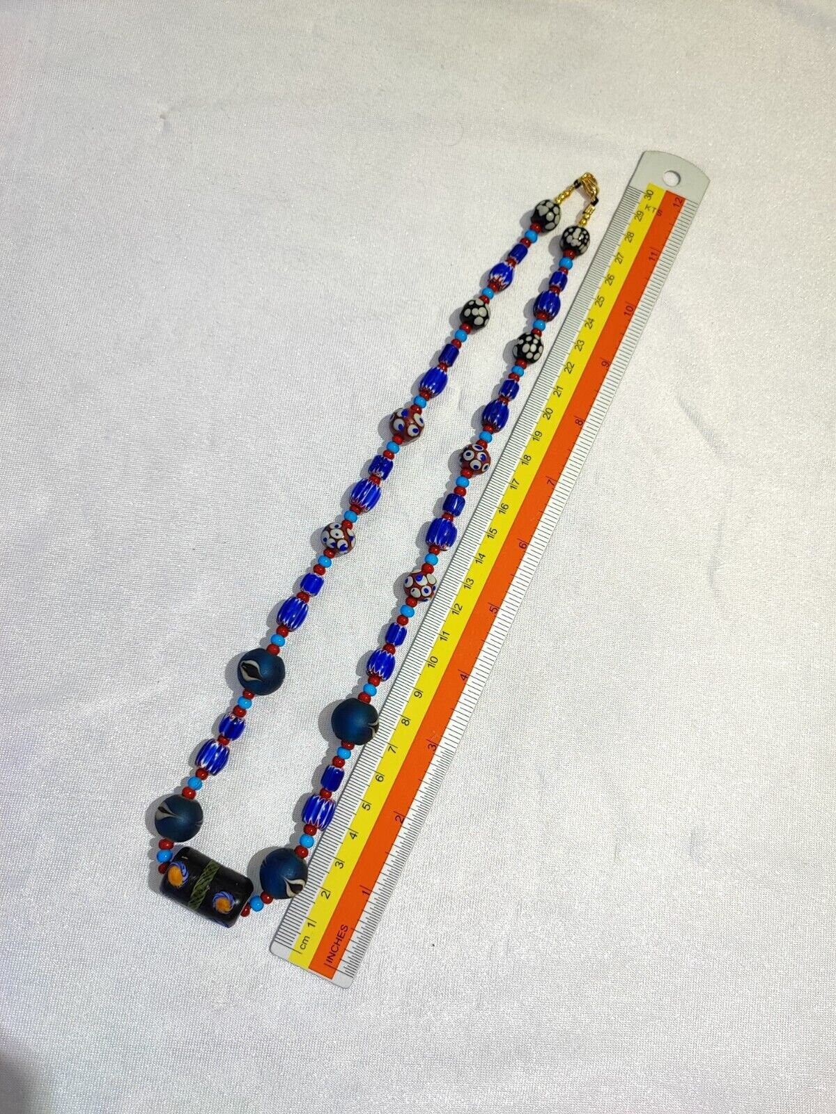 N94 blue chevron and white heart venetian beads african glass beads necklaceGift