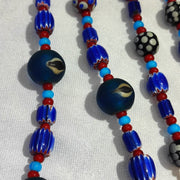 N94 blue chevron and white heart venetian beads african glass beads necklace.