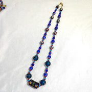 N94 blue chevron and white heart venetian beads african glass beads necklace.