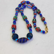N95 blue chevron and white heart venetian beads african glass beads necklace.
