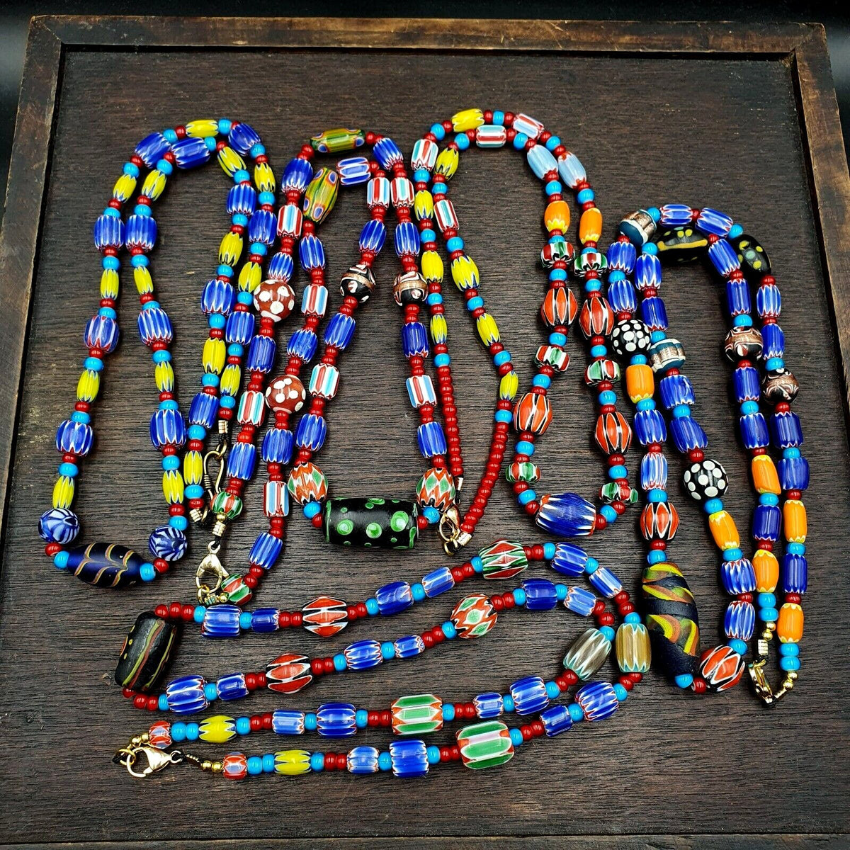 Wholesale 5 pcs vintage chevron and white heart venetian glass beads necklacesGift
