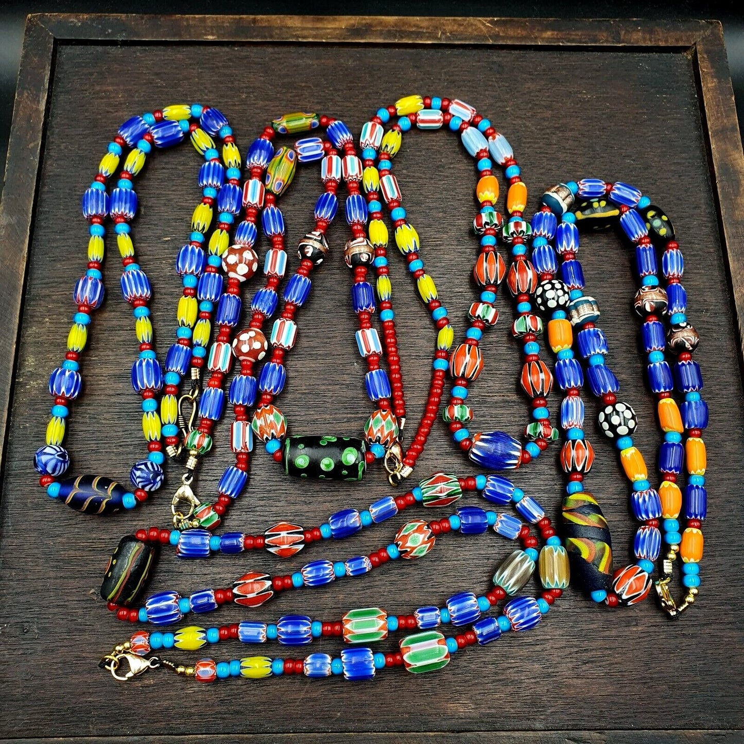 Wholesale 5 pcs vintage chevron and white heart venetian glass beads necklacesGift