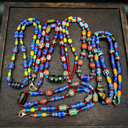 Wholesale 5 pcs vintage chevron and white heart venetian glass beads necklaces.