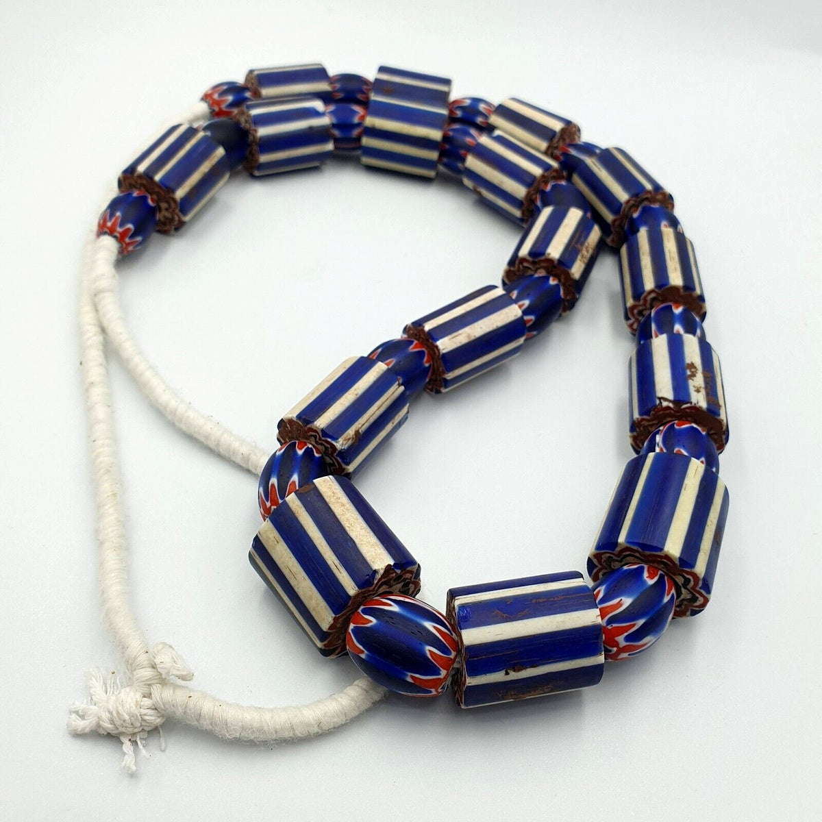 Vintage Old Blue Chevron Trade Beads Big Size 20-22mm Beads Necklace nb2