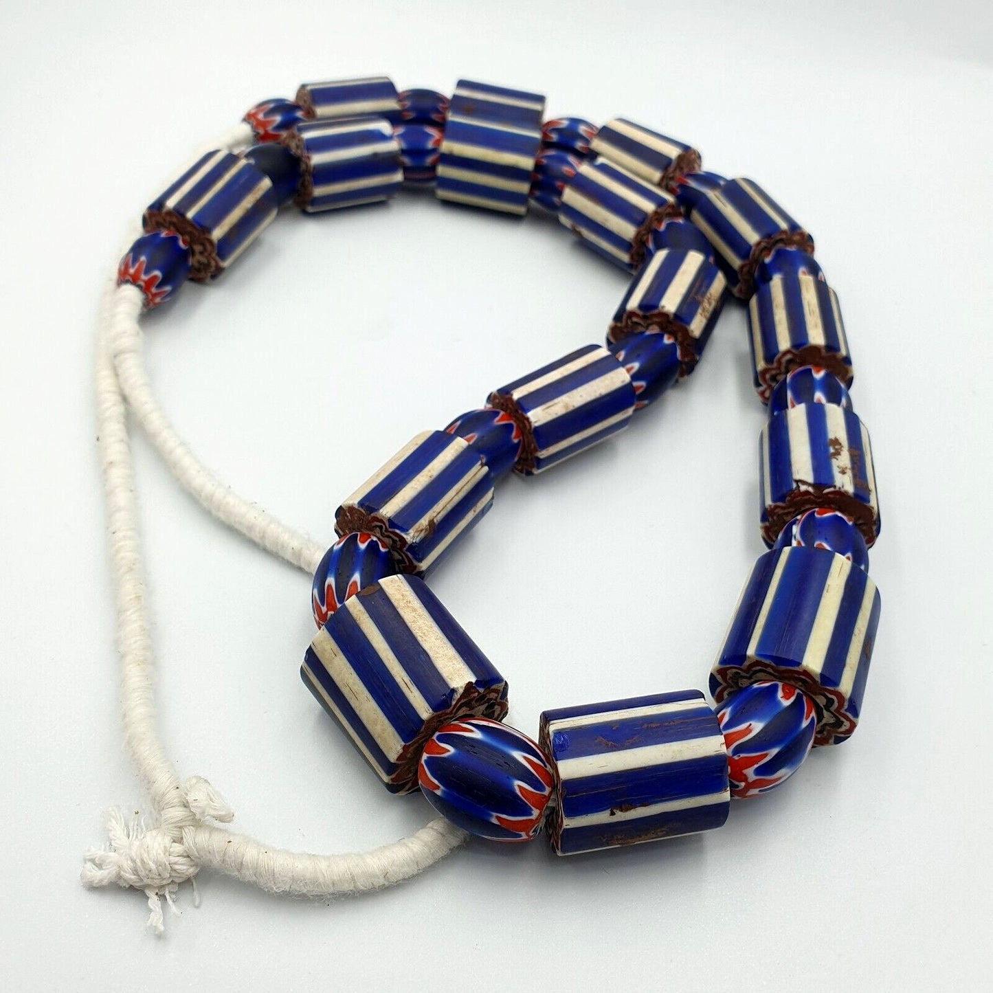 Vintage old blue chevron trade beads big size 20-22mm beads necklace nb2