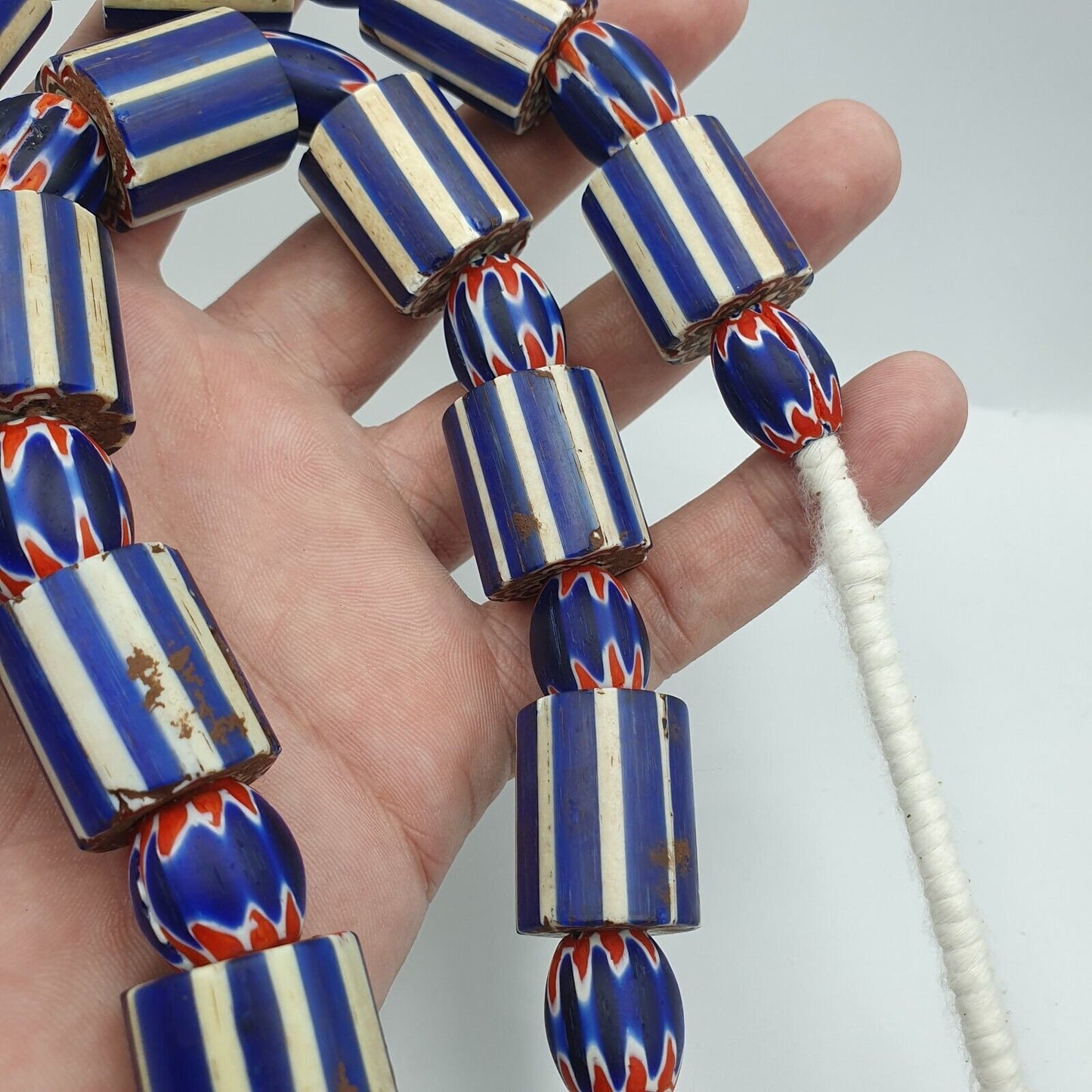 Vintage old blue chevron trade beads big size 20-22mm beads necklace nb2