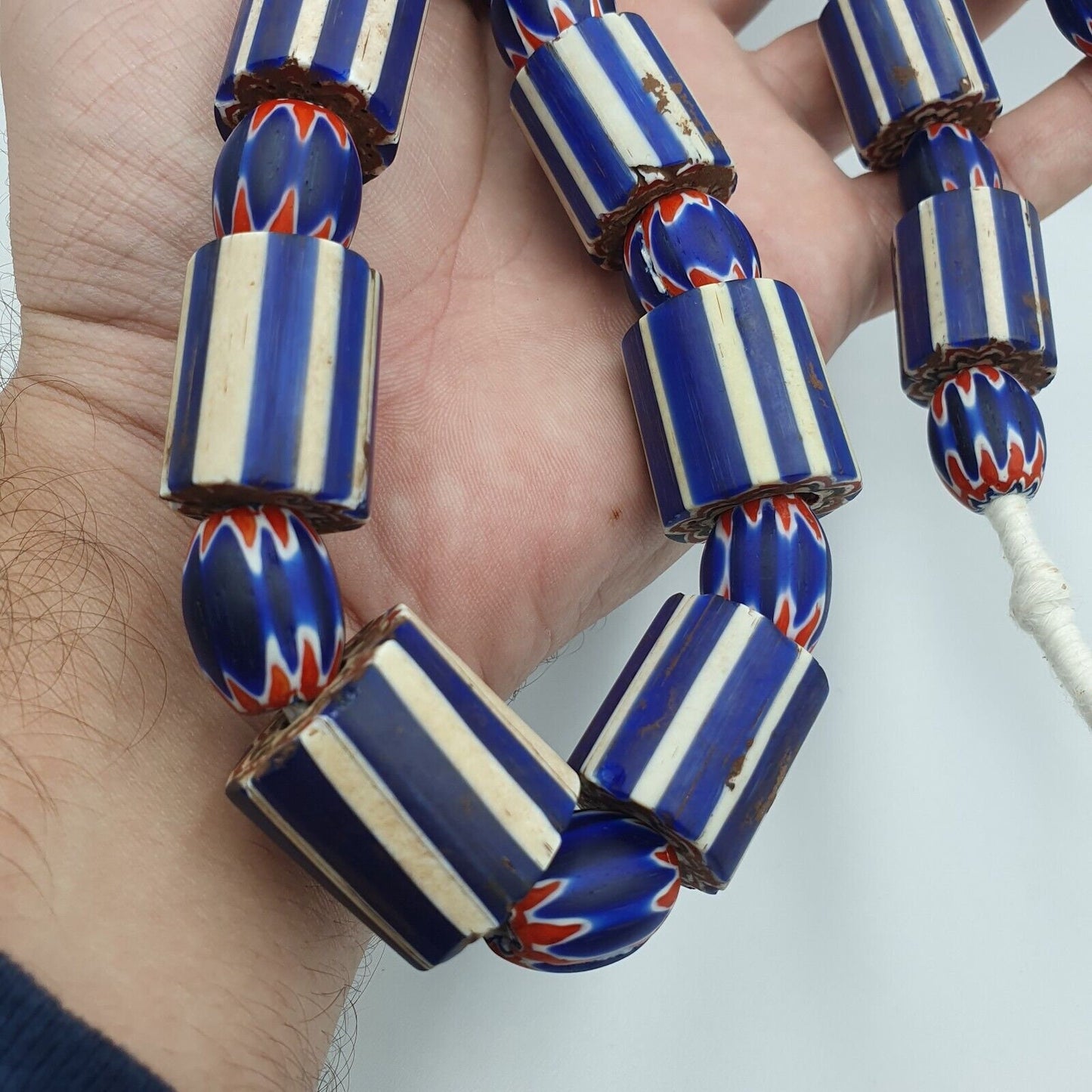 Vintage old blue chevron trade beads big size 20-22mm beads necklace nb2