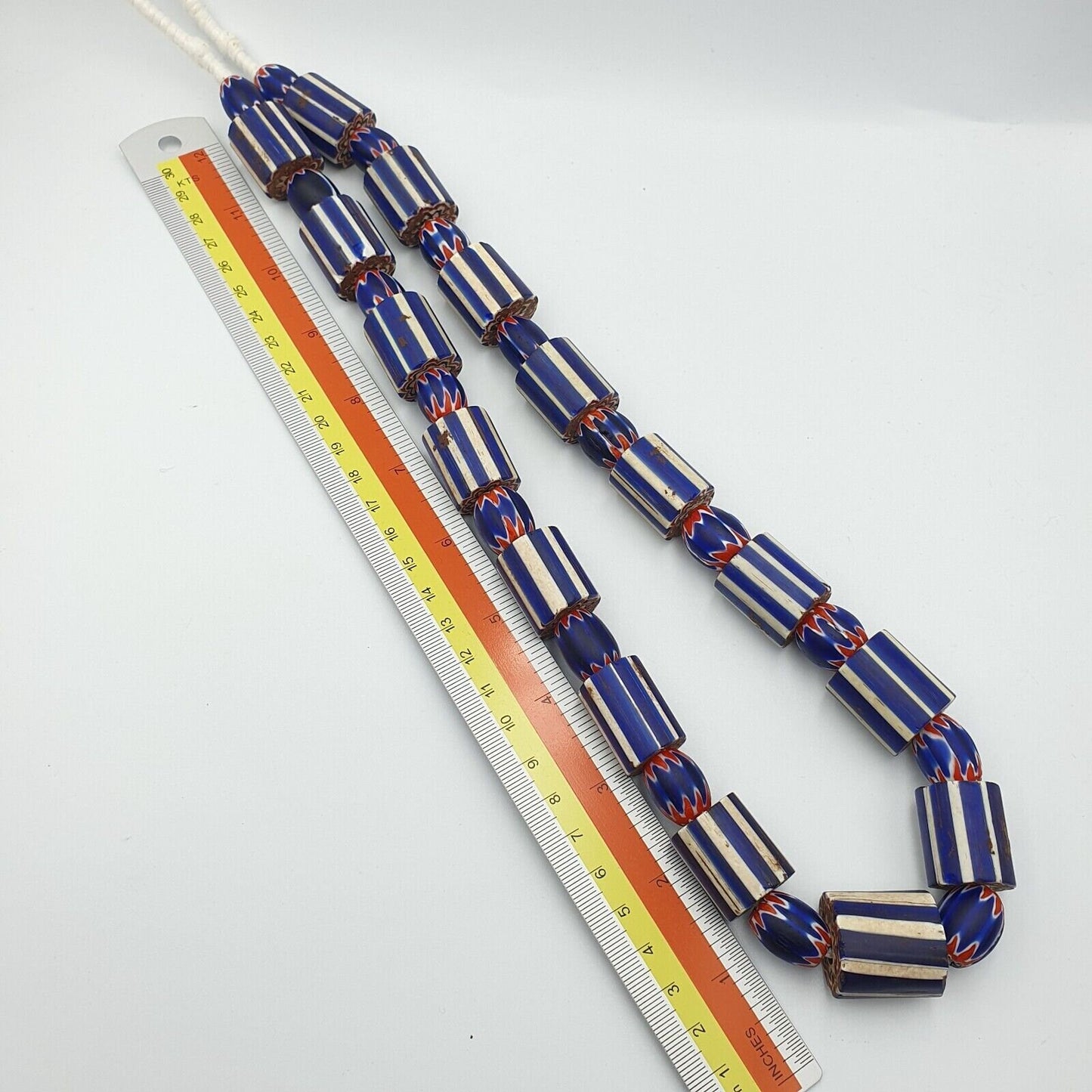 Vintage old blue chevron trade beads big size 20-22mm beads necklace nb2