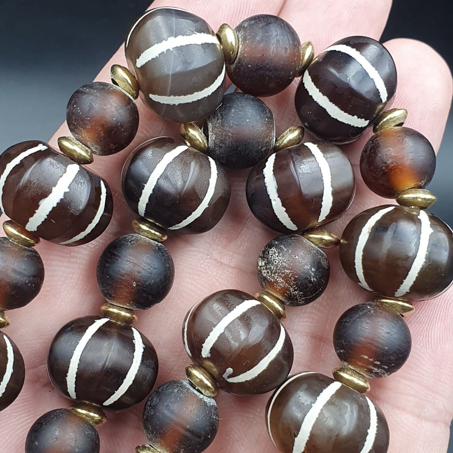Himalayan tibetan etched agate beads decorated beaded necklace