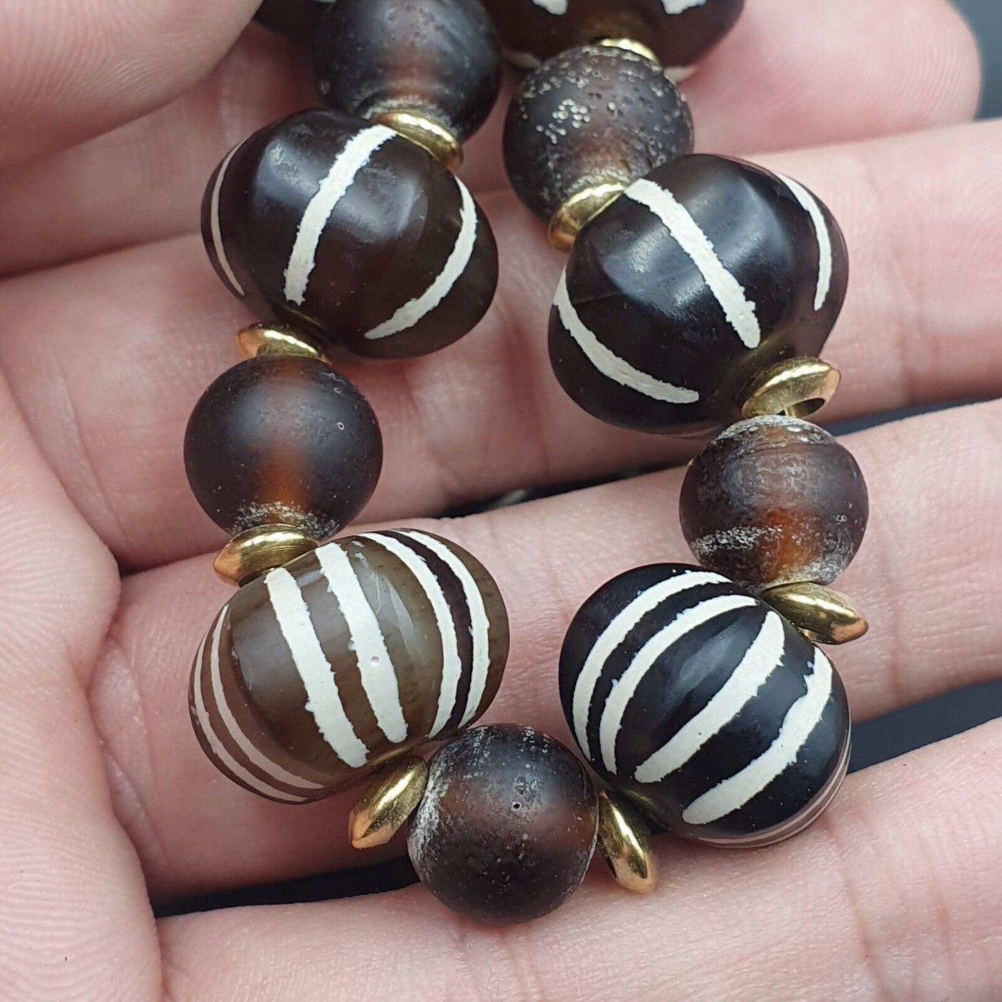 Himalayan tibetan etched agate beads decorated beaded necklace