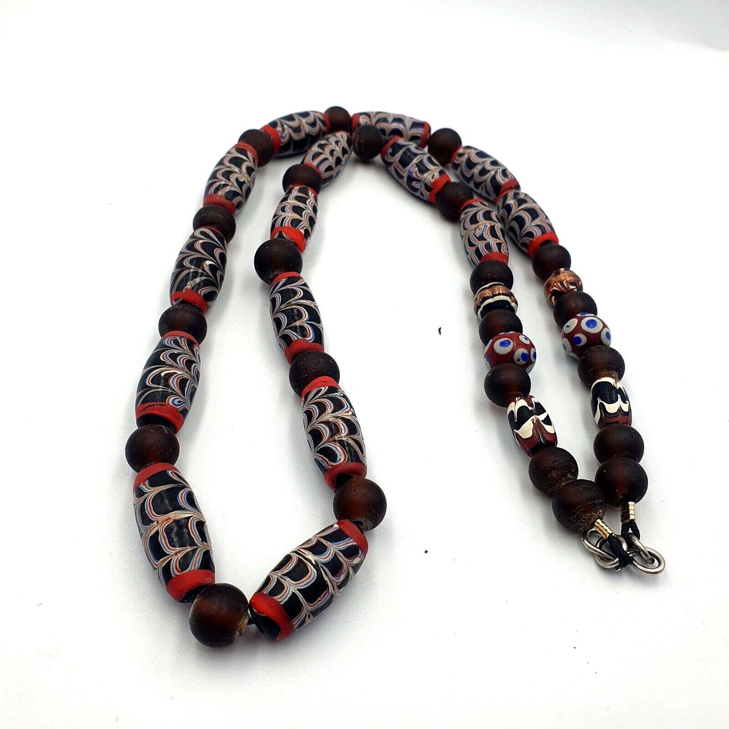 Vintage feather style unique pattern trade beads beaded necklace
