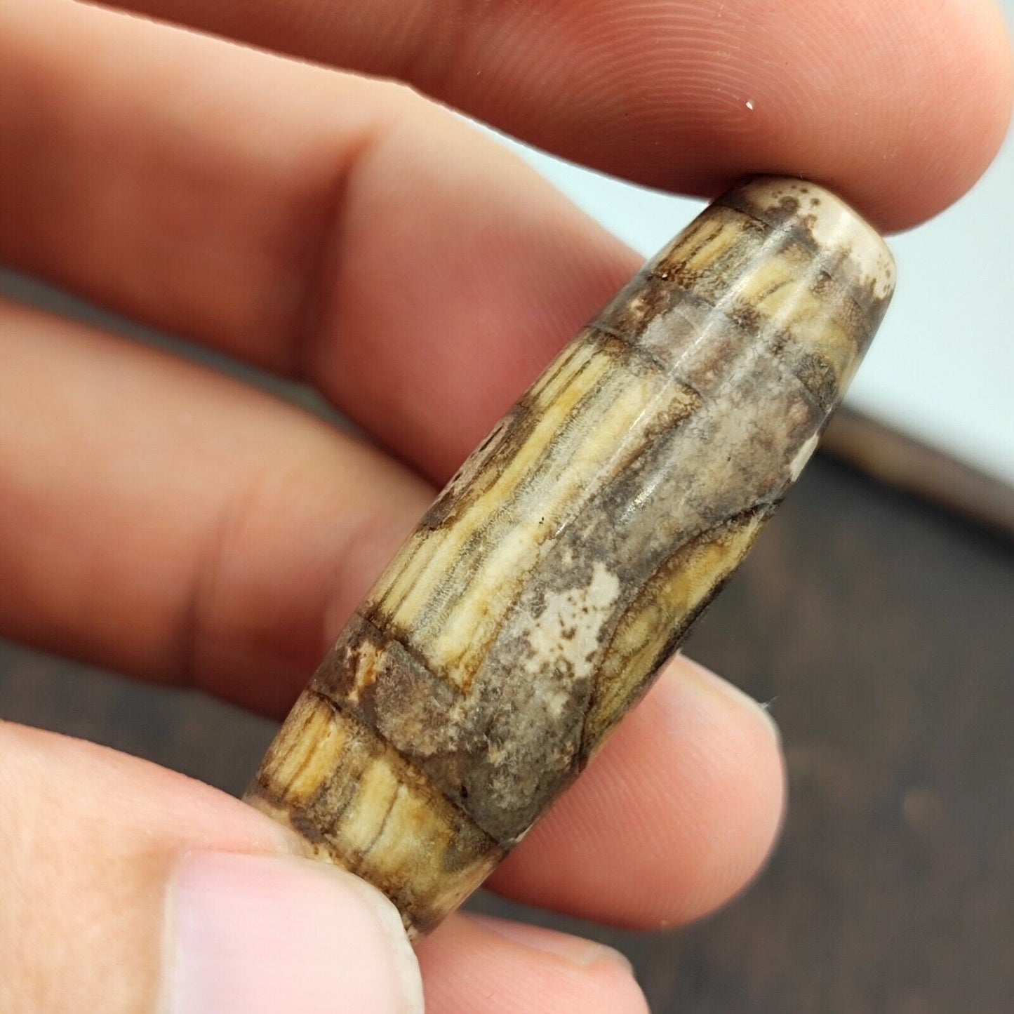 Vintage old tibetan 2 eyes agate stone dzi bead amulet tb-9-5