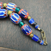 Venetian style blue chevron glass beads necklace nch-3.