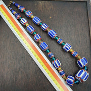 Venetian style blue chevron glass beads necklace nch-3.