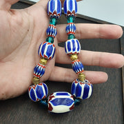 Venetian style blue chevron glass beads necklace nch-3.