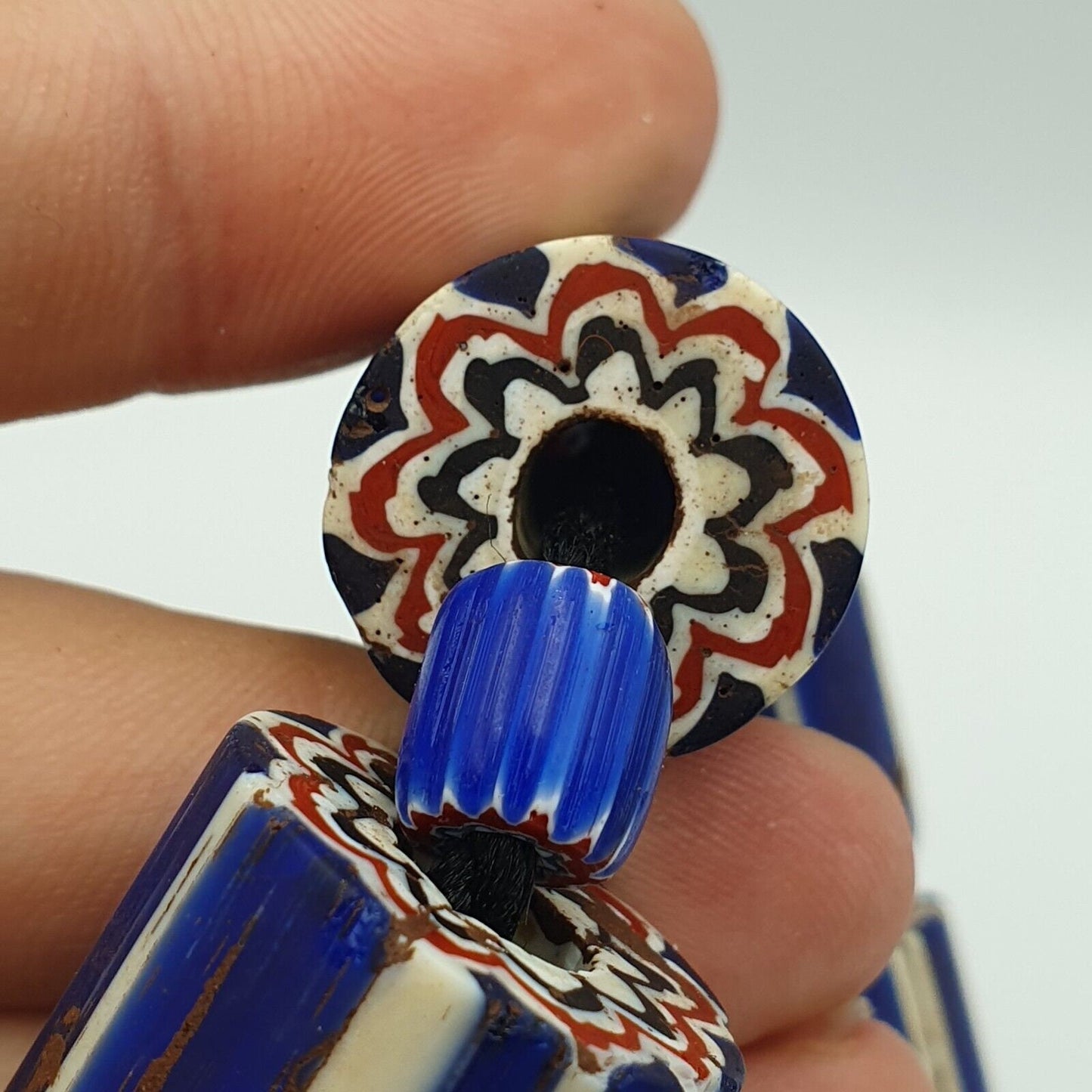 Antique venetian style trade african blue glass chevron beads lot 15 beadsGift