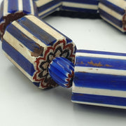 Antique venetian style trade african blue glass chevron beads lot 15 beads.