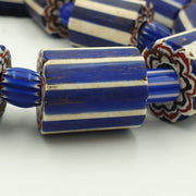Antique venetian style trade african blue glass chevron beads lot 15 beads.