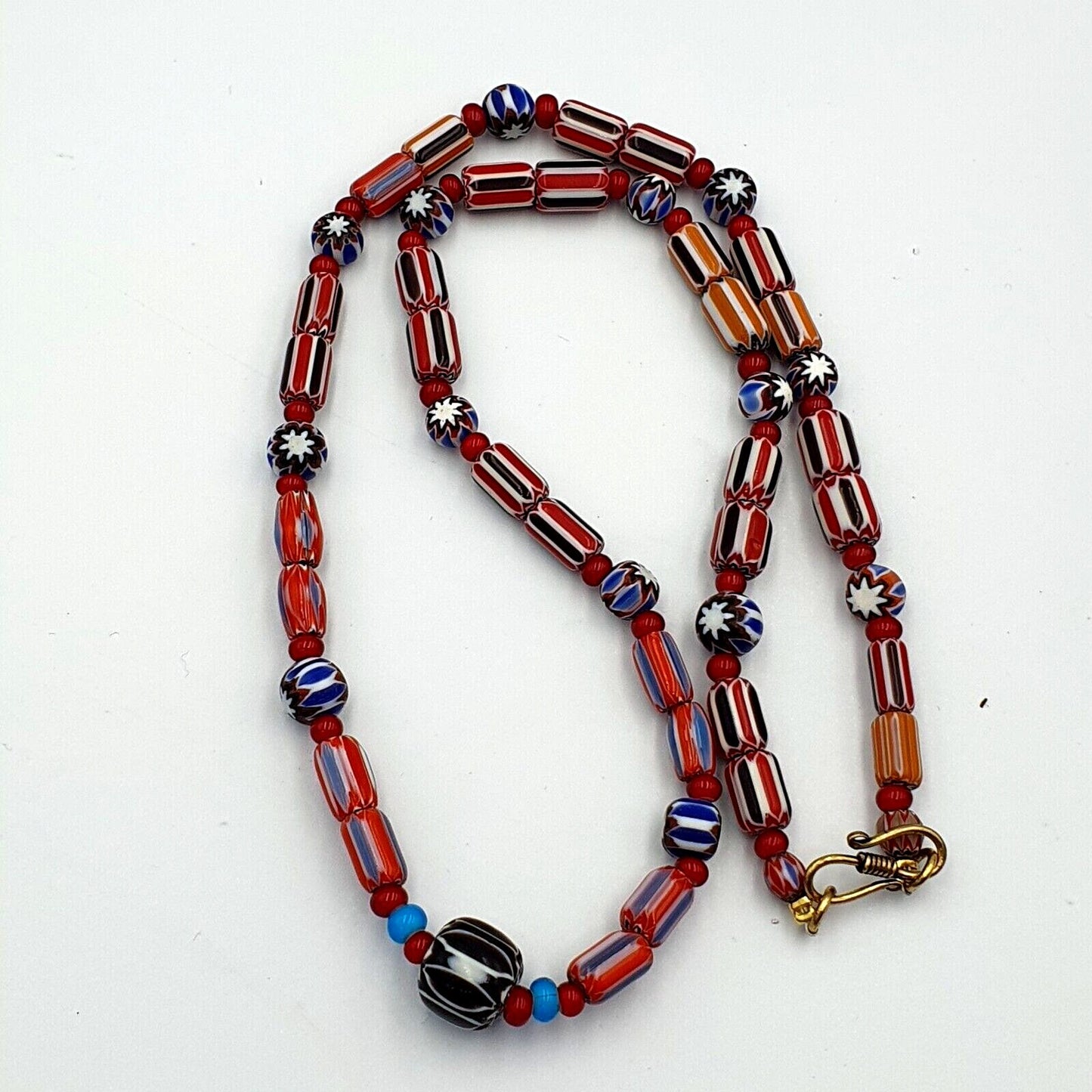 Vintage chevron and white heart venetian multilayers glass beads necklace n-92Gift