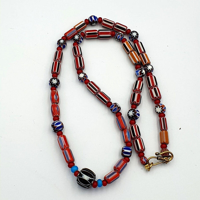 Vintage chevron and white heart venetian multilayers glass beads necklace n-92Gift