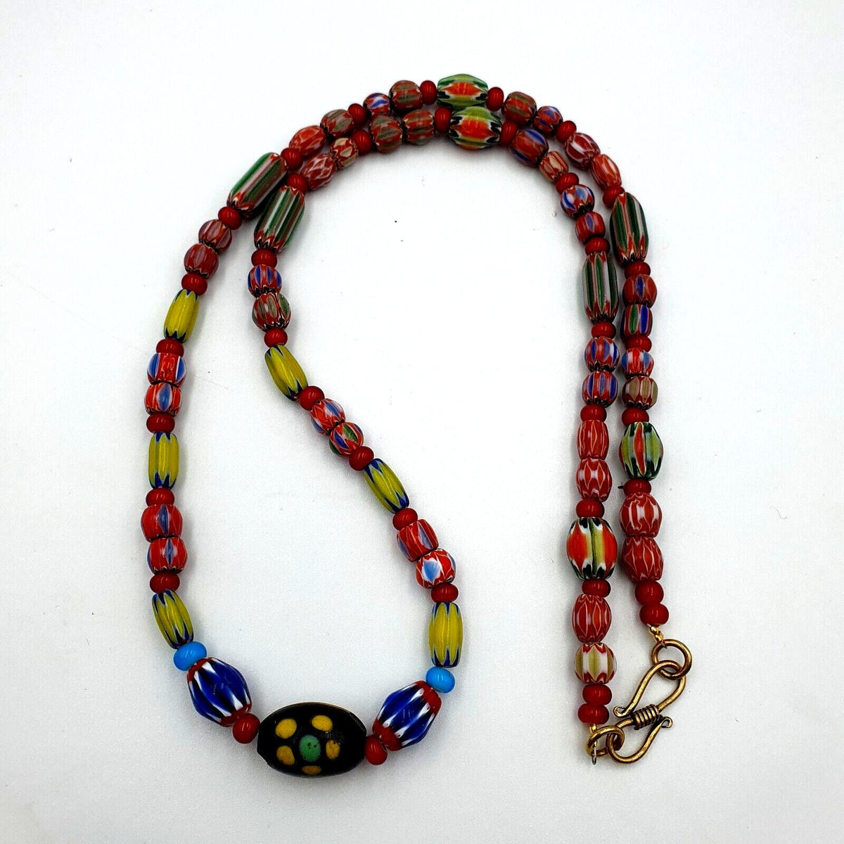 Vintage chevron and white heart venetian multilayers glass beads necklace n-94Gift