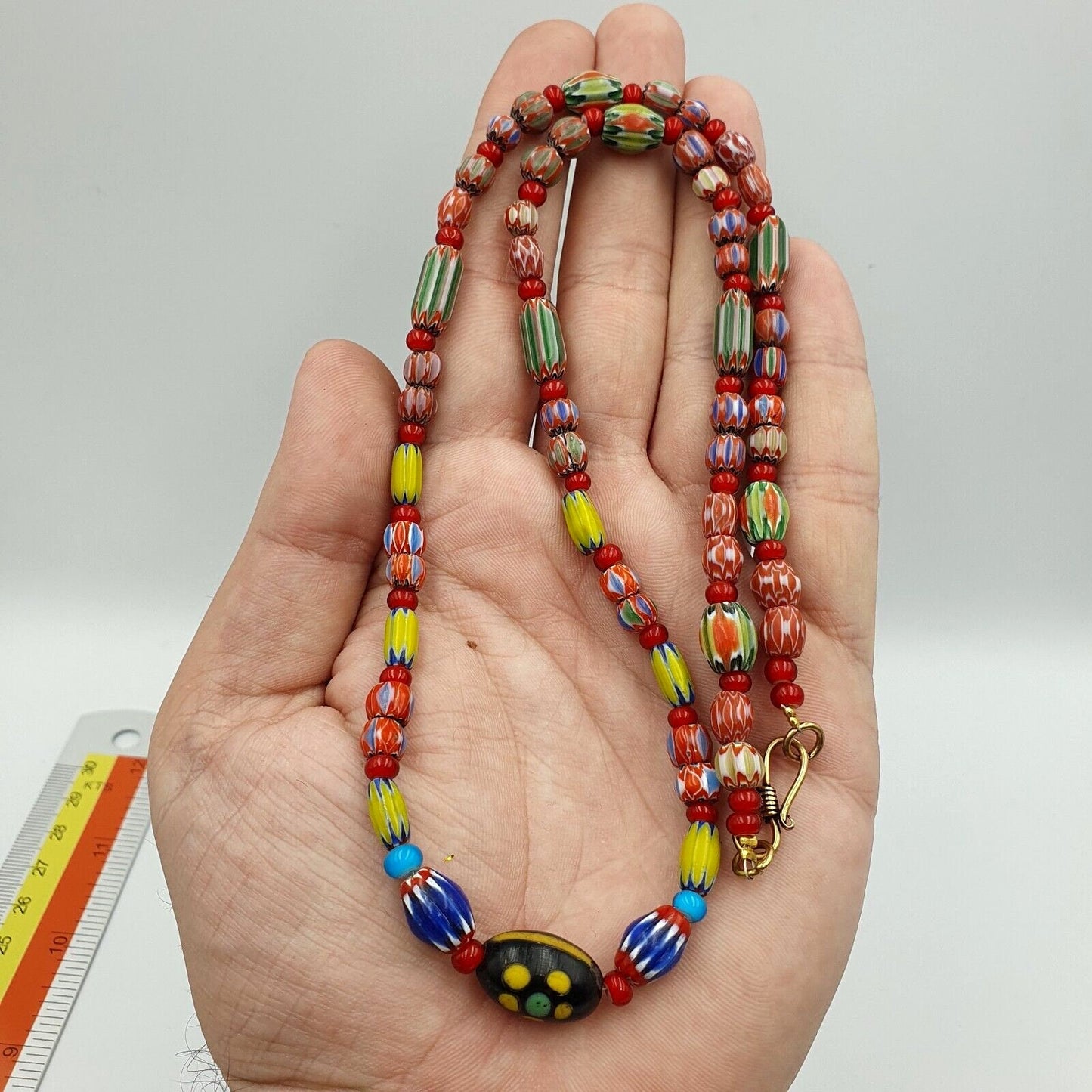 Vintage chevron and white heart venetian multilayers glass beads necklace n-94Gift