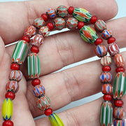 Vintage chevron and white heart venetian multilayers glass beads necklace n-94.
