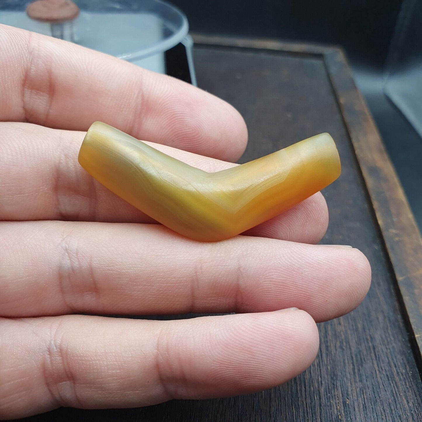 Rare antique yemeni old crystal agate middle eastern yellow agate bead -y3