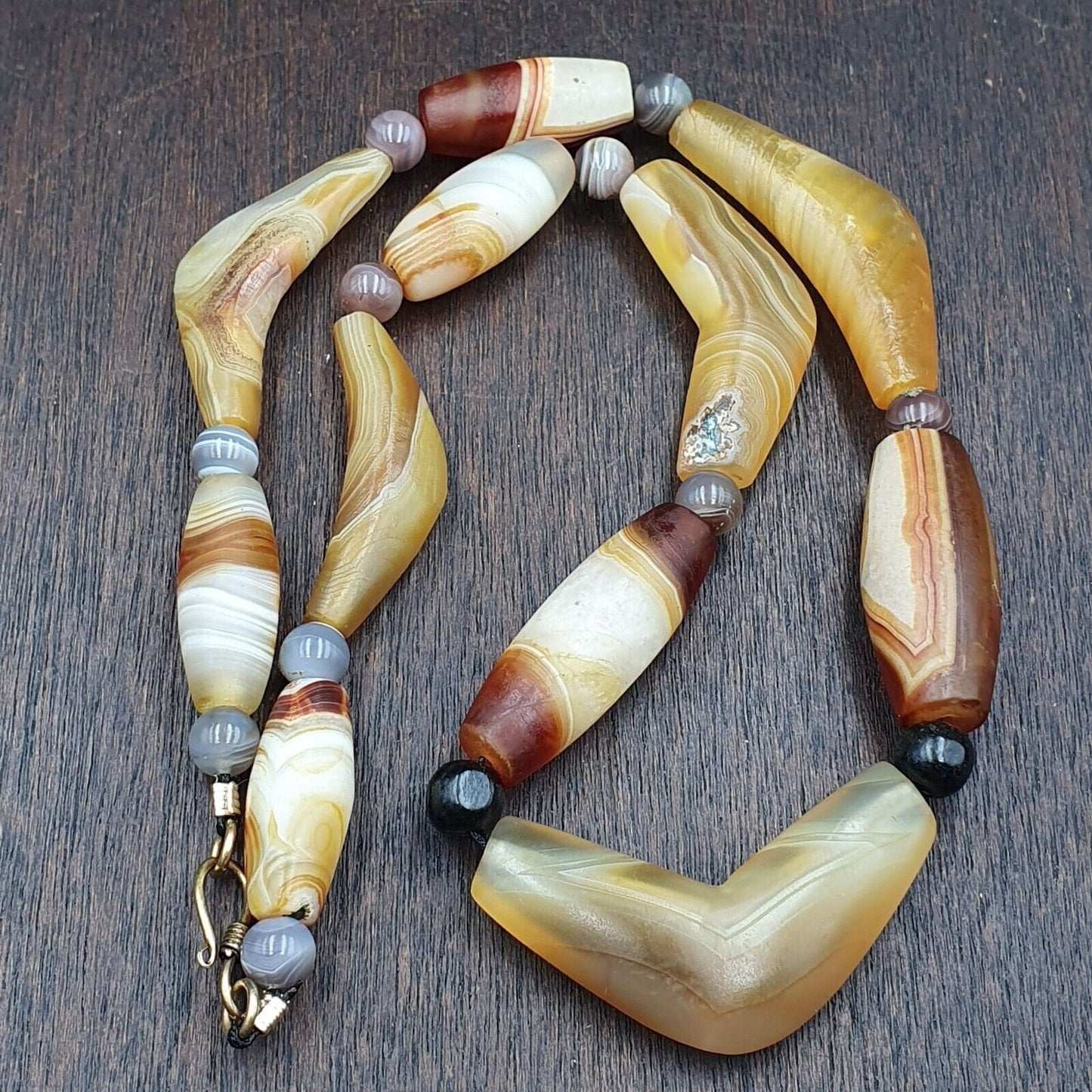 Antique yemeni old crystal agate middle eastern yellow agate beads necklace