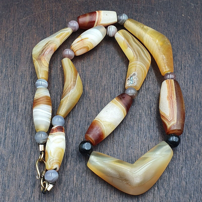 Antique yemeni old crystal agate middle eastern yellow agate beads necklace