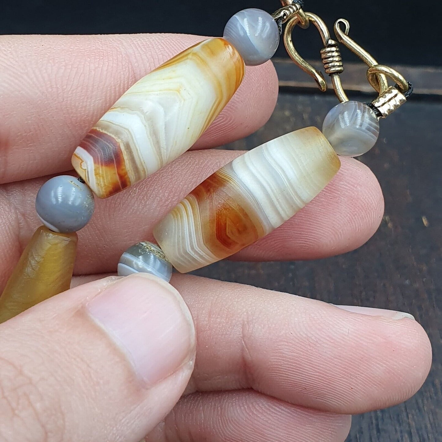 Antique yemeni old crystal agate middle eastern yellow agate beads necklace