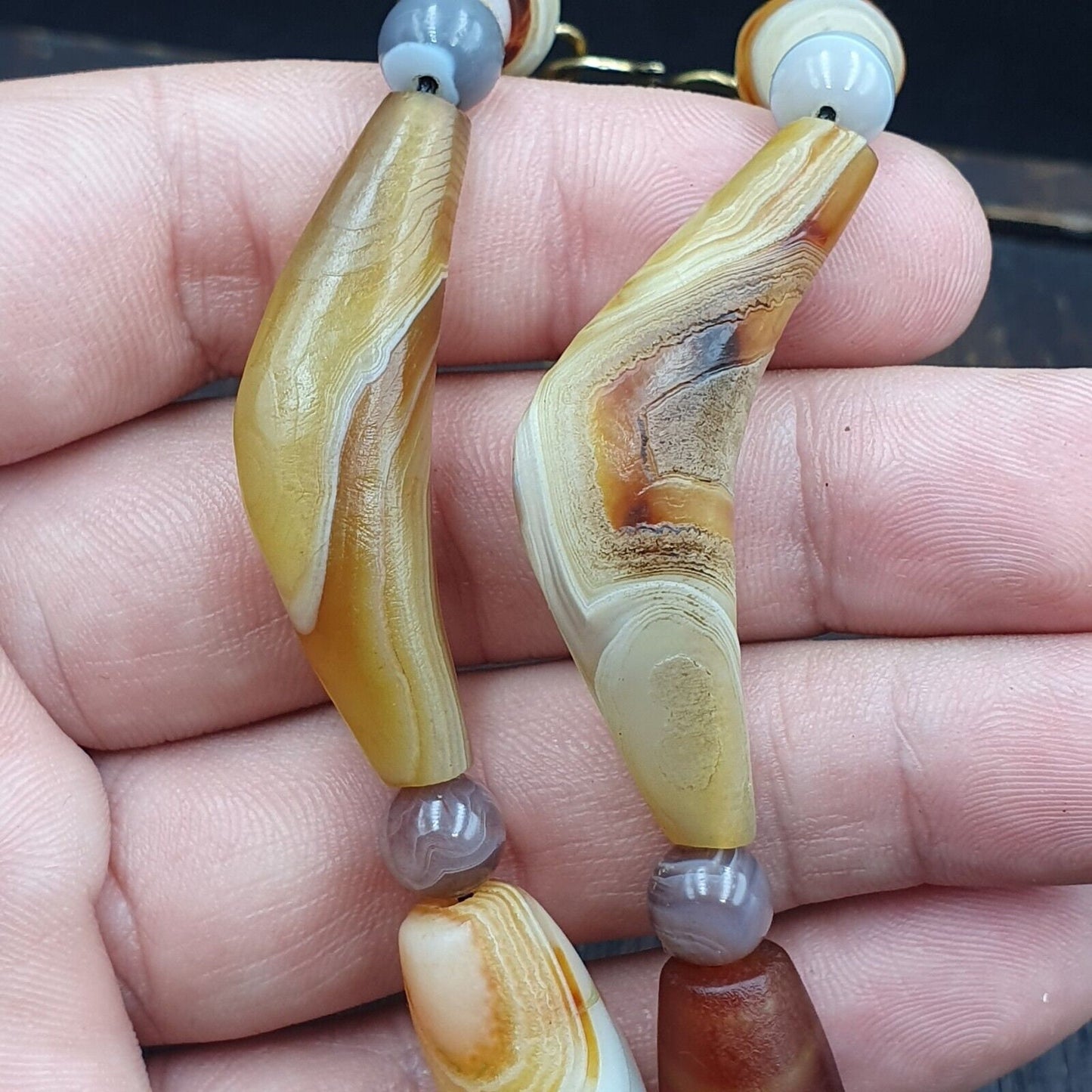 Antique yemeni old crystal agate middle eastern yellow agate beads necklace