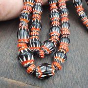 Vintage black chevron venetian style multilayers glass beads necklace .