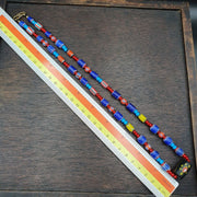 N9-11 vintage white heart venetian style blue chevron glass beads necklace.