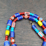 N9-11 vintage white heart venetian style blue chevron glass beads necklace.