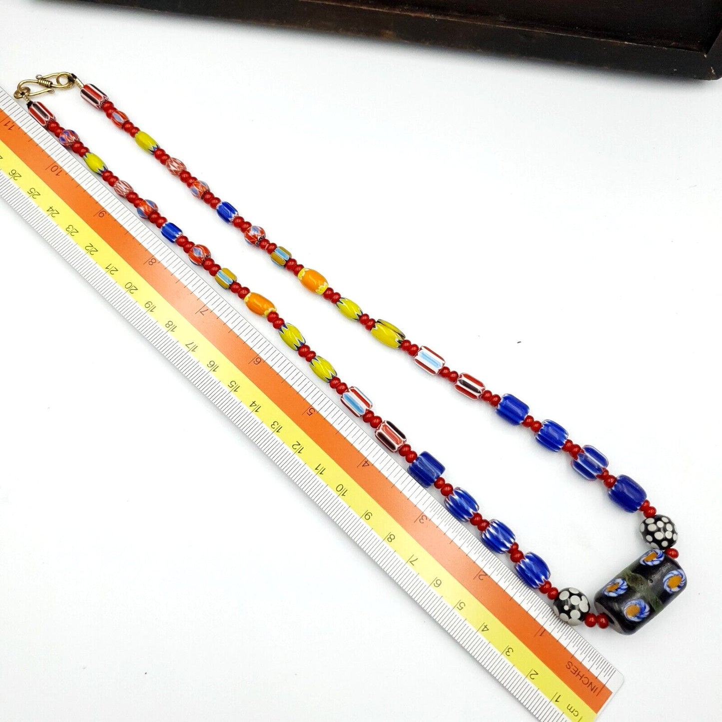 Antique white heart venetian style blue chevron glass beads necklace n9-6Gift