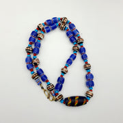 Antique white heart venetian style blue chevron glass beads necklace n9-5.