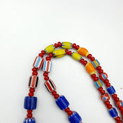 Antique white heart venetian style blue chevron glass beads necklace n9-6.