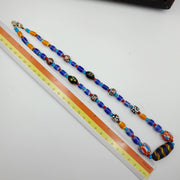 Antique white heart venetian style blue chevron glass beads necklace n9-7.