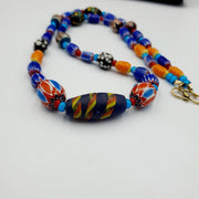 Antique white heart venetian style blue chevron glass beads necklace n9-7.