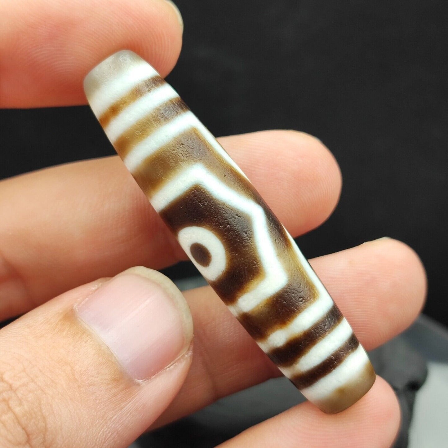Old Indo Tibetan Agate Dzi Bead Amulet - 3 Eye Design