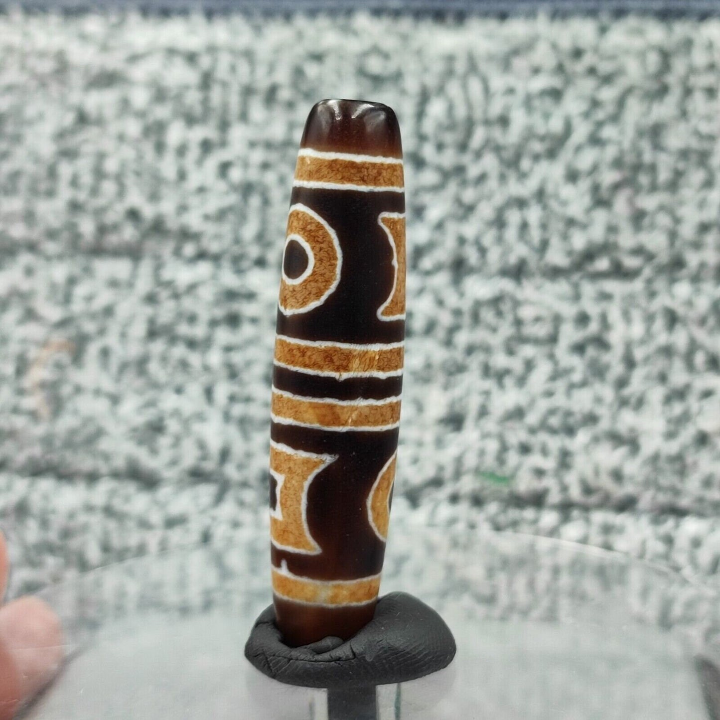 Indo Tibetan Agate Dzi Bead Amulet: Circle & Square Eyes