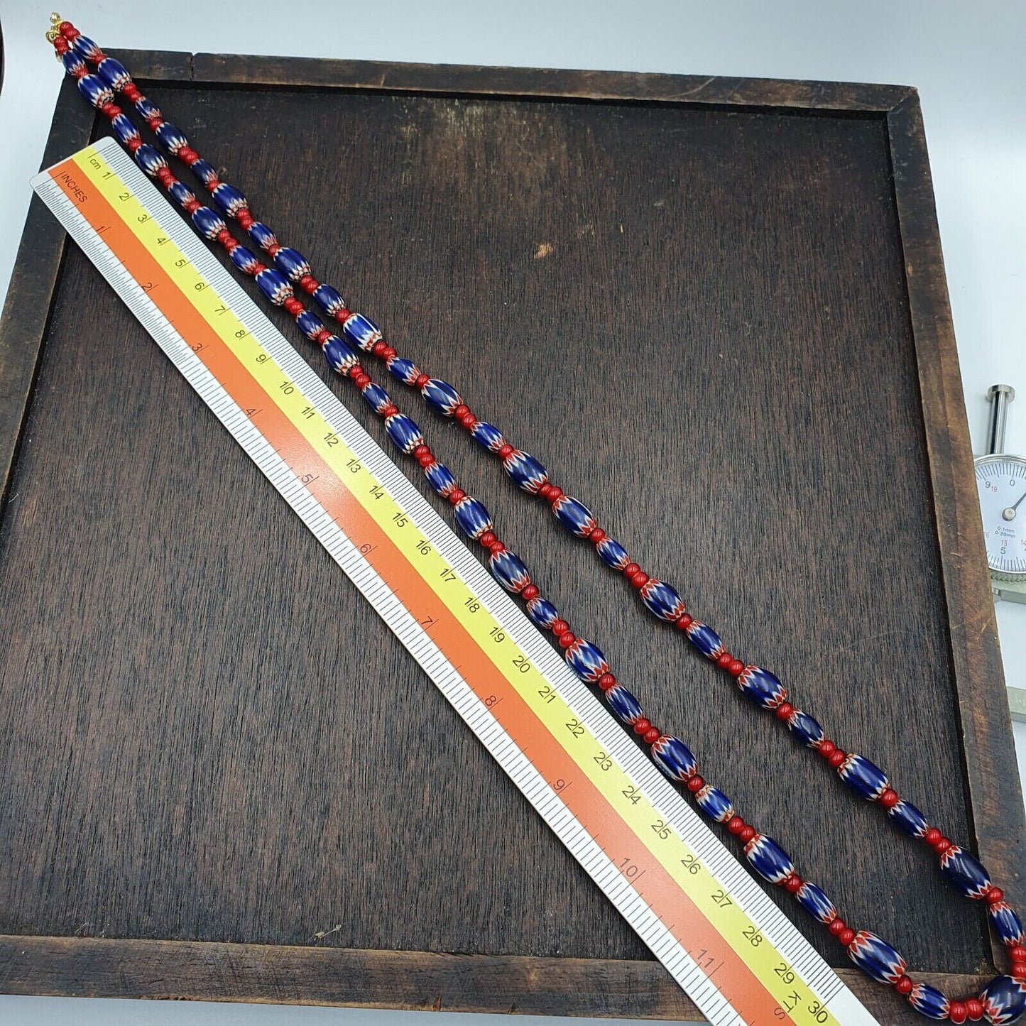 Mystique of antiquity vintage venetian white heart blue chevron beads necklace