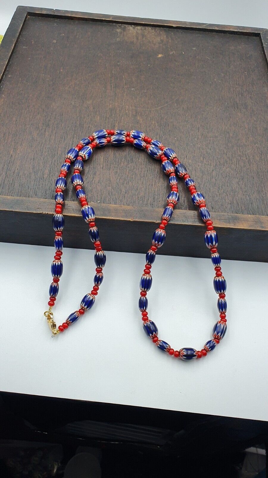 Mystique of antiquity vintage venetian white heart blue chevron beads necklace