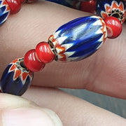 Venetian Glass Beads, Vintage Chevron Heart Strand - Handcrafted 28 Inch | Multi Layer White Blue Red