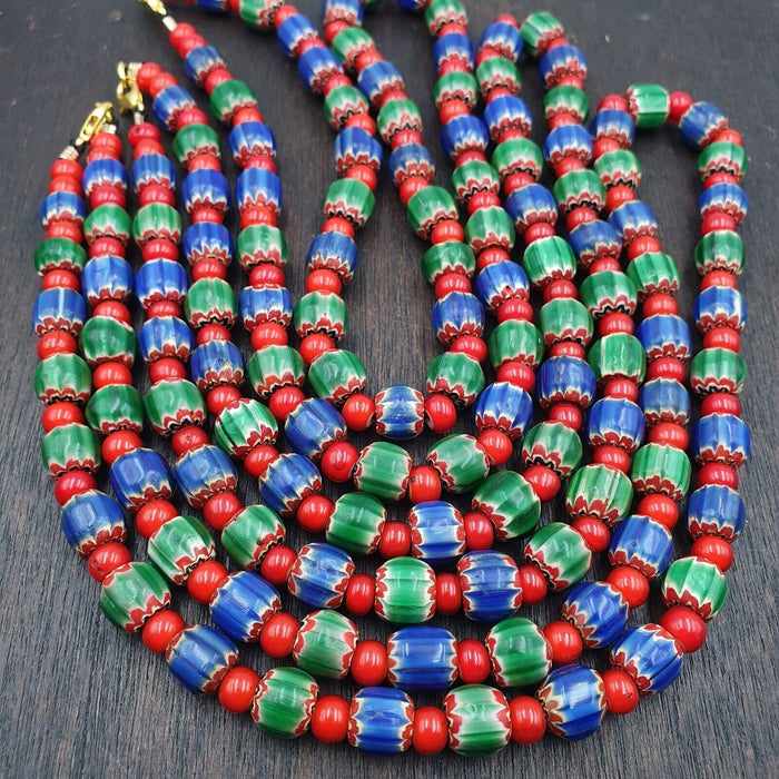 Whispers of history vintage venetian style blue and green chevron beads necklace