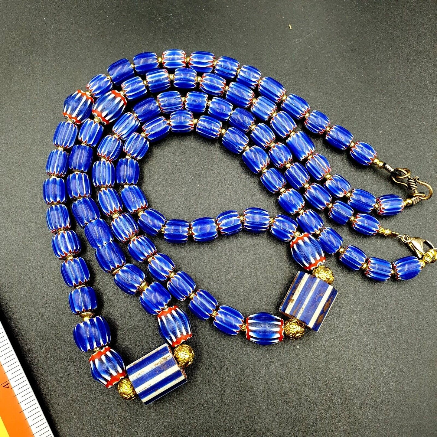 Vintage chevron and white heart venetian multilayers glass beads necklace n-155Gift