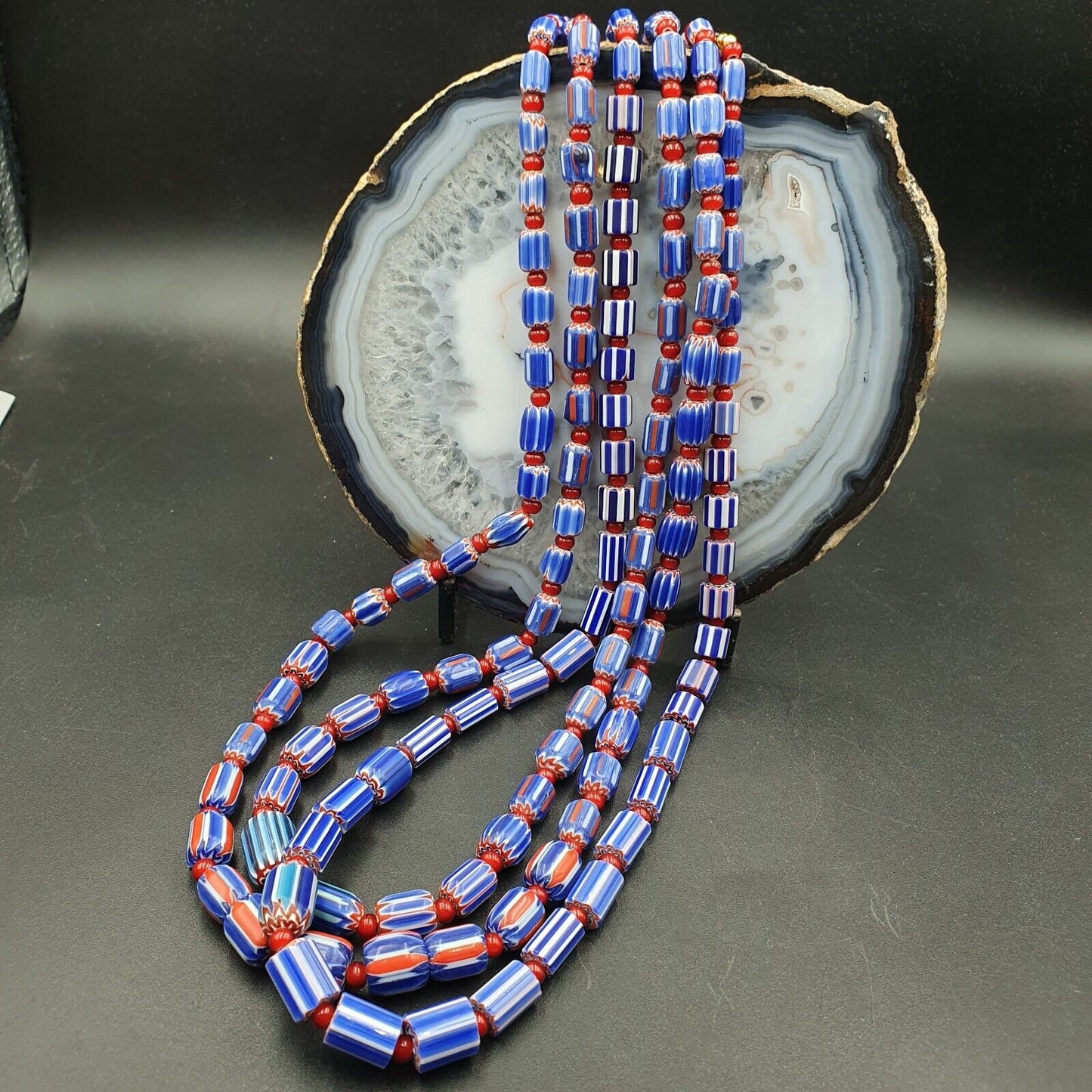 Lot 3 vintage chevron and white heart venetian glass beads necklace nc-o-3Gift