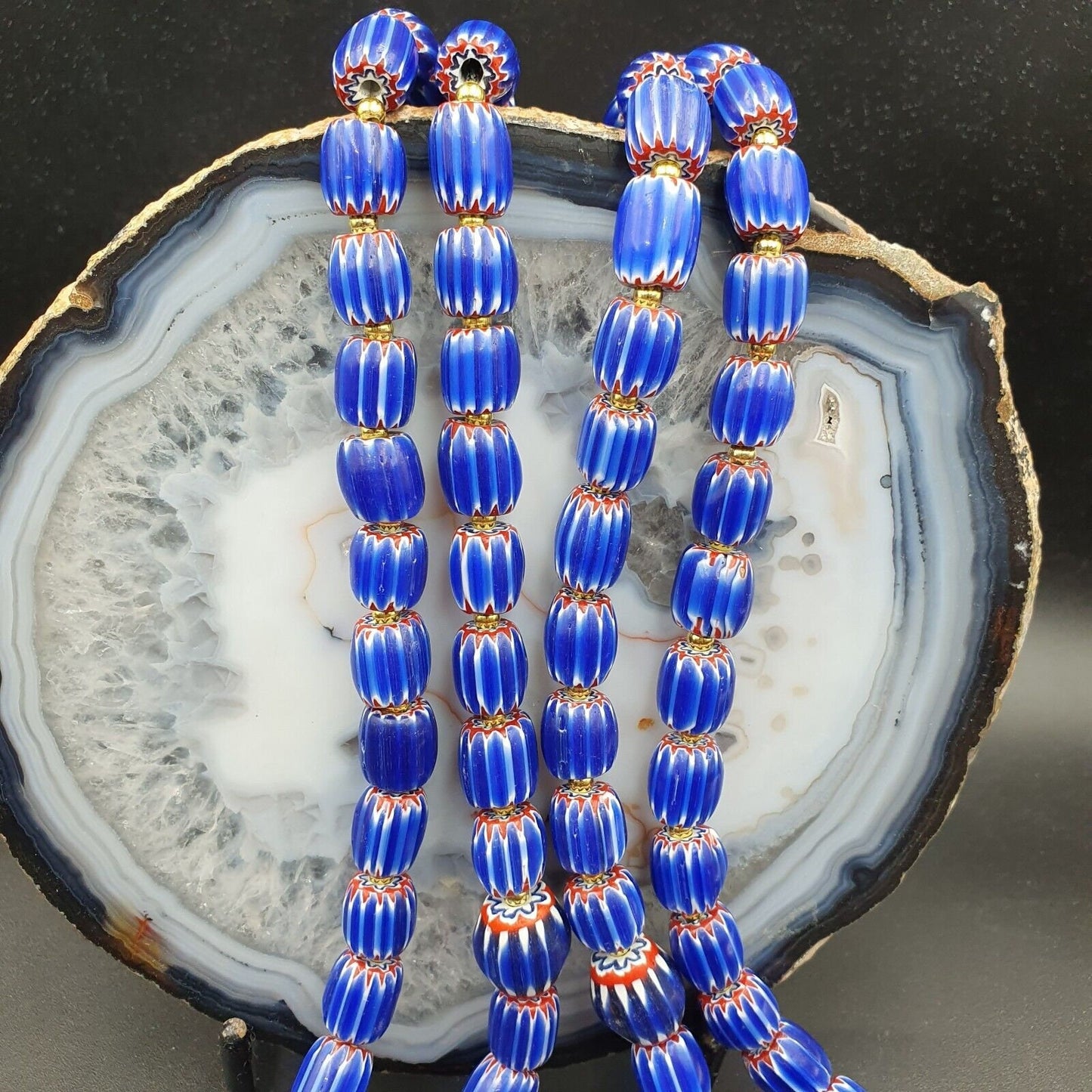Vintage chevron and white heart venetian multilayers glass beads necklace n-155Gift